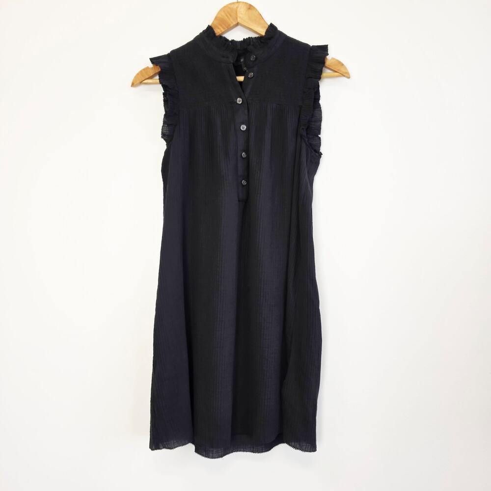 J.Crew Black Garden Dress Soft Gauze Cotton Sleeveless Ruffle Neck XS NEW